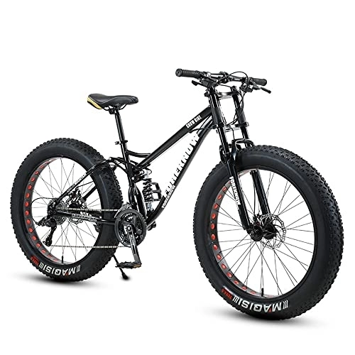 Fat Tyre Mountain Bike : Bananaww 24 / 26 * 4.0 Inch Thick Wheel Premium Mountain Bike - Adult Fat Tire Mountain Trail Bike for Boys, Girls, Men and Women - 7 / 21 / 24 / 27 / 30 Speed Gear, High-carbon Steel Frame