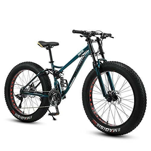 Fat Tyre Mountain Bike : Bananaww 24 / 26 x 4.0 Inch Thick Wheel Premium Mountain Bike - Adult Fat Tire Trail for Boys, Girls, Men and Women 7 / 21 / 24 / 27 / 30 Speed Gear, High-carbon Steel Frame, Dark Green, 24inch 7speed