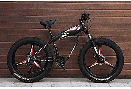 Fat Tyre Mountain Bike : baozge 26 inch Wheels Mountain Bike Bicycle for Adults Fat Tire MBT Bike High-Carbon Steel Frame Dual Disc Brake Black 21 Speed-24 speed_Black