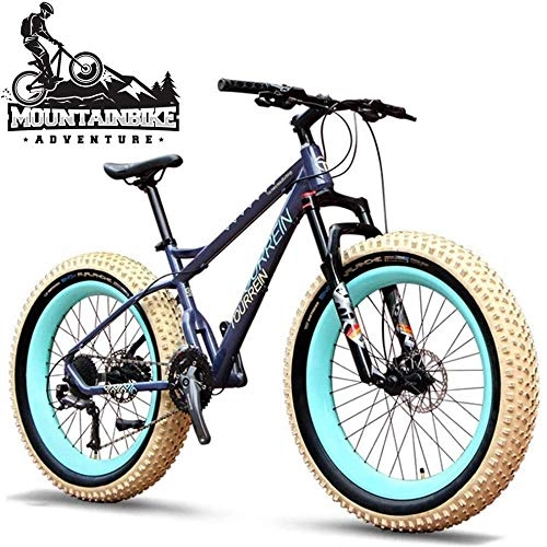 Fat Tyre Mountain Bike : baozge Fat Tire Hardtail Mountain Bike 26 Inch for Adult Men and Women Air pressure Front Suspension 27 Speed Mountain Trail Bikes All Terrain Bicycle with Dual Hydraulic Disc Brake Blue-Blue