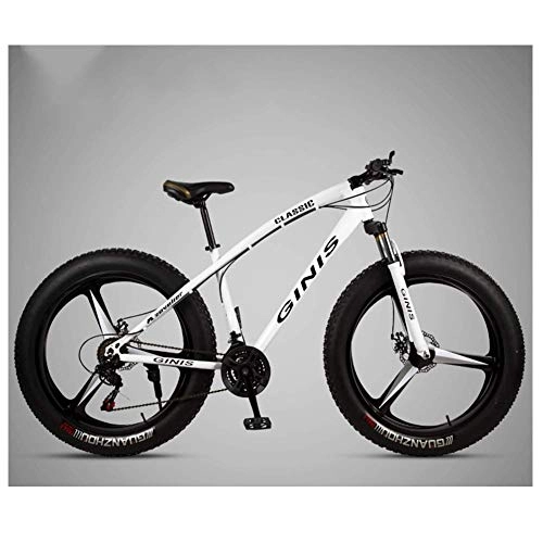 Fat Tyre Mountain Bike : BCX 26 inch Mountain Bicycle, High-Carbon Steel Frame Fat Tire Mountain Trail Bike, Men's Womens Hardtail Mountain Bike with Dual Disc Brake, Green, 27 Speed Spoke, White, 24 Speed 3 Spoke