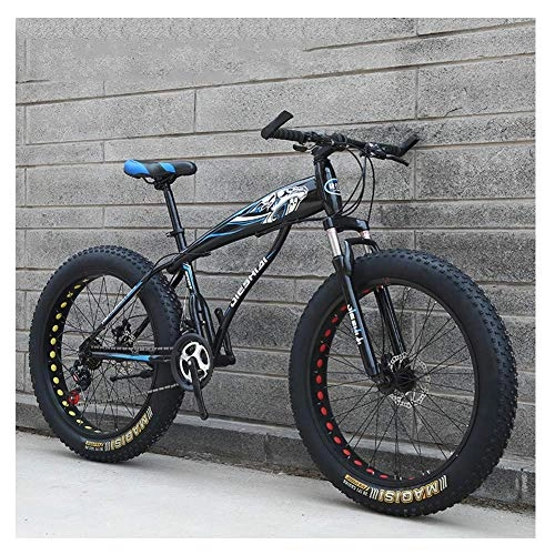 Fat Tyre Mountain Bike : BCX Adult Mountain Bikes, Boys Girls Fat Tire Mountain Trail Bike, Dual Disc Brake Hardtail Mountain Bike, High-Carbon Steel Frame, Bicycle, Blue E, 26 inch 21 Speed, Blue C, 26 Inch 27 Speed