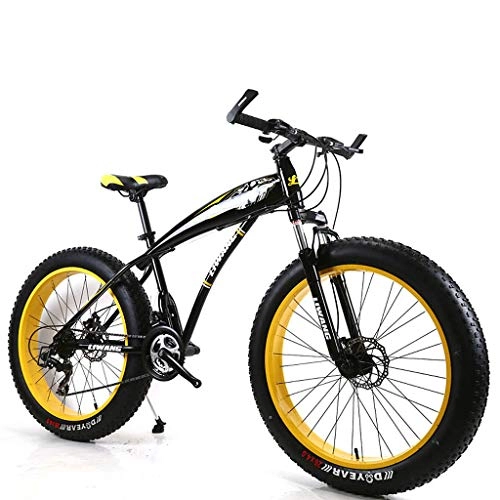 Fat Tyre Mountain Bike : Bdclr Suitable for height 57-69 inches, 24-speed snowmobile wide tire disc brakes shock absorber student bicycle mountain bike, Yellow, 26inch