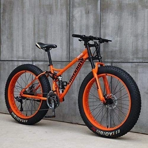 Fat Tyre Mountain Bike : Bicycle Adult Mountain Bikes, 24 Inch Fat Tire Hardtail Mountain Bike, Dual Suspension Frame and Suspension Fork All Terrain Mountain Bike, Green, 7 Speed (Color : Orange, Size : 21 Speed)