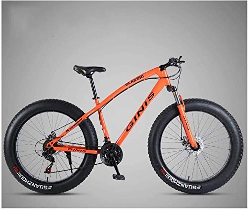 Fat Tyre Mountain Bike : Bike 26 Inch Mountain Bicycle, High-carbon Steel Frame Fat Tire Mountain Trail, Men's Womens Hardtail Mountain with Dual Disc Brake (Color : Orange, Size : 30 Speed Spoke)