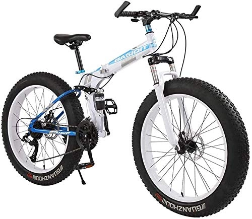 Fat Tyre Mountain Bike : Bike Adult Mountain, Foldable Frame Fat Tire Dual-Suspension Mountain Bicycle, High-carbon Steel Frame, All Terrain Mountain (Color : 24" White, Size : 27 Speed)