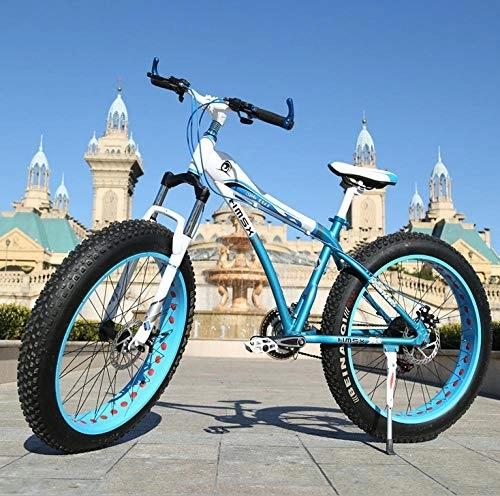 Fat Tyre Mountain Bike : Bike Bike Mountain Bikes Exercise Bike for Home Bike Male and Female Bicycles Mountain Bike 7 21 24 27 Speed 26 4 Fat Tire MTB Mountain Bike Off-Road Gear Reduction Beach Fat Bicycle-Blue_27 Speed