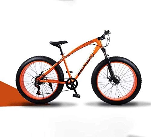 Fat Tyre Mountain Bike : BMX Mountain Bikes 26 Inch Fat Tire Hardtail Mountain Bike Dual Suspension Frame And Suspension Fork All Terrain Bicycle Men's And Women Adult 5-25 (Color : 27 Speed, Size : Orange spoke)