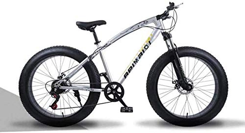 Fat Tyre Mountain Bike : BMX Mountain Bikes 26 Inch Fat Tire Hardtail Mountain Bike Dual Suspension Frame And Suspension Fork All Terrain Bicycle Men's And Women Adult 5-25 ( Color : 7 Speed , Size : Silver spoke )