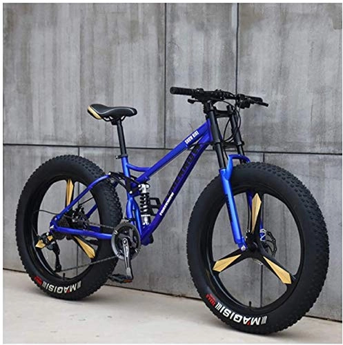 Fat Tyre Mountain Bike : CDFC Fat Tire mountain bike, 26 inch mountain bike bicycle with disc brakes, frames from carbon steel, suitable for people over 175 Cm Great Blue 3 languages, 21 Speed