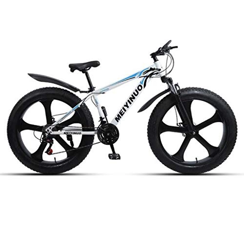 Fat Tyre Mountain Bike : CHERRIESU Mens Fat Tire Mountain Bike 26-Inch Wheels with with 5 Knife Wheel 4-Inch Wide Knobby Tires 24-Speed Steel Frame Front and Rear Brakes Multiple Colors, A