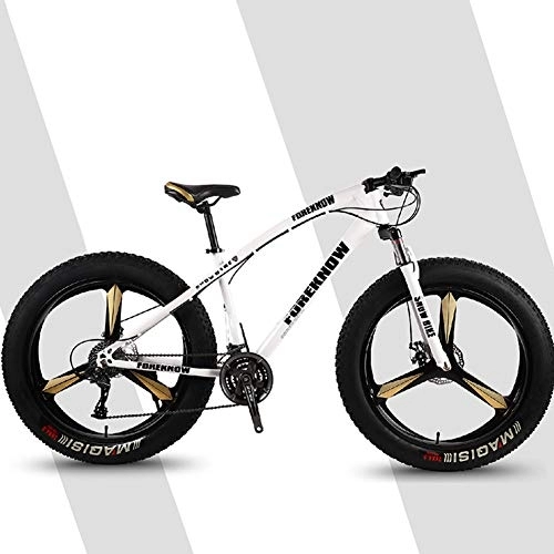 Fat Tyre Mountain Bike : CJF 26 Inch Mountain Bikes Fat Tire Mountain Trail Bike Dual Disc Brake Snow Bicycle with High-Carbon Steel Frame, 21 Speed, A
