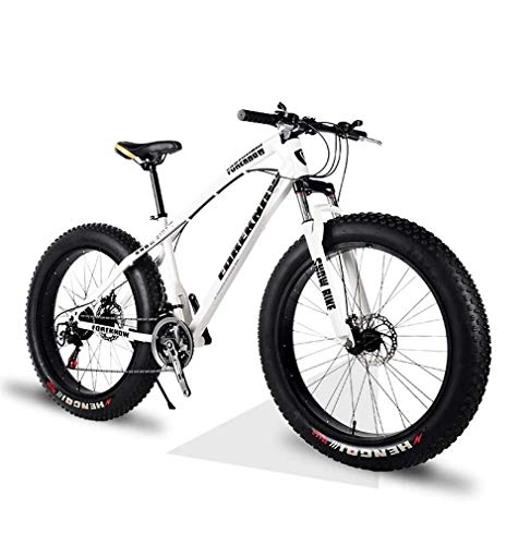 Fat Tyre Mountain Bike : CJH Offroad, Outdoors Sport, Variable Speed, Fat Tire Mountain Bike Mens, Beach Bike, Double Disc Brake 20 inch Bikes, 4.0 Wide Wheels, Adult Snow Bicycle, White, 7Speed