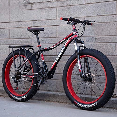 Fat Tyre Mountain Bike : Cloth-YG Mens Fat Tire Mountain Bike, Beach Snow Bike, Double Disc Brake Cruiser Bikes, Lightweight High-Carbon Steel Frame Bicycle, 26 Inch Wheels, Black, 7 speed