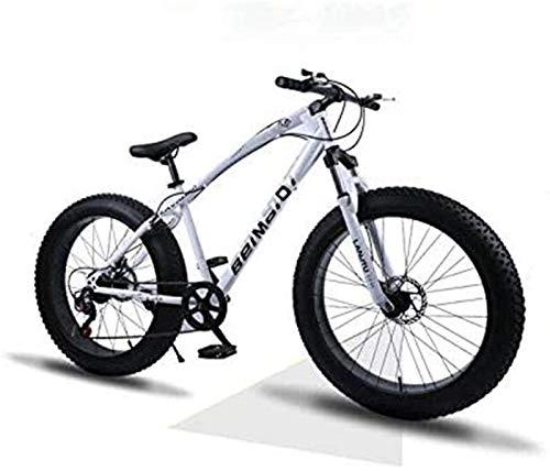 Fat Tyre Mountain Bike : CLOTHES Commuter City Road Bike Hardtail Mountain Bikes, Dual Disc Brake Fat Tire Cruiser Bike, High-Carbon Steel Frame, Adjustable Seat Bicycle Unisex (Color : White, Size : 26 inch 7 speed)