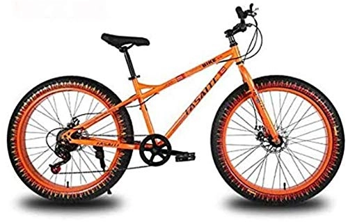 Fat Tyre Mountain Bike : Commuter City Road Bike 26 Inch Mountain Bike for Adults, Dual Disc Brake Fat Tire Mountain Trail Bicycle, Hardtail Mountain Bike, High-Carbon Steel Frame Unisex ( Color : Orange , Size : 24 speed )