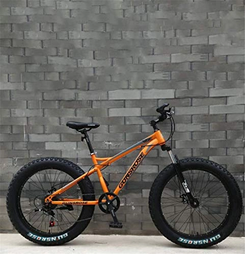 Fat Tyre Mountain Bike : Commuter City Road Bike Fat Tire Adult Mountain Bike, Double Disc Brake / High-Carbon Steel Frame Cruiser Bikes, Beach Snowmobile Bicycle, 26 Inch Wheels Unisex ( Color : Orange , Size : 7 speed )