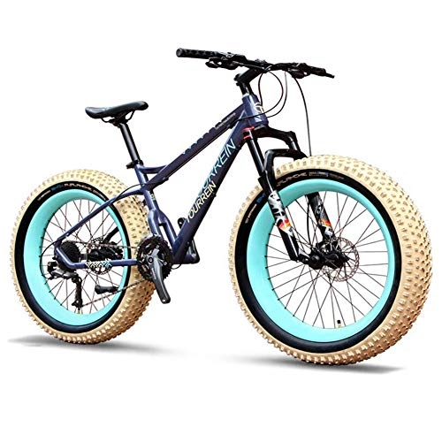 Fat Tyre Mountain Bike : Cxmm 27-Speed Mountain Bikes, Professional 26 inch Adult Fat Tire Hardtail Mountain Bike, Aluminum Frame Front Suspension All Terrain Bicycle, A