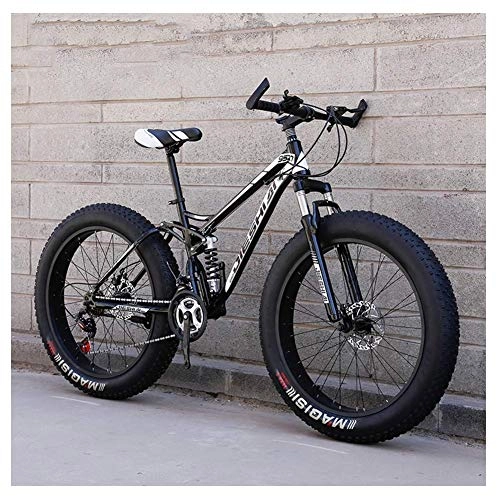 Fat Tyre Mountain Bike : Cxmm Adult Mountain Bikes, Fat Tire Dual Disc Brake Hardtail Mountain Bike, Big Wheels Bicycle, High-Carbon Steel Frame, New Blue, 26 inch 27 Speed, Black, 26 Inch 21 Speed
