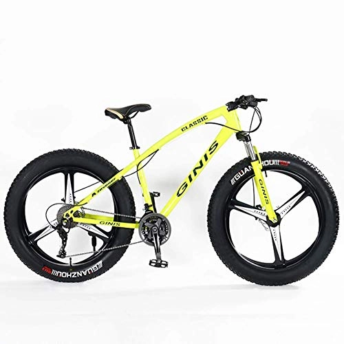 Fat Tyre Mountain Bike : Cxmm Teens Mountain Bikes, 21-Speed 24 inch Fat Tire Bicycle, High-Carbon Steel Frame Hardtail Mountain Bike with Dual Disc Brake, Yellow, Spoke, Yellow, 3 Spoke