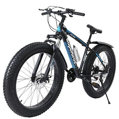 Fat Tyre Mountain Bike : CXSMKP 26-Inch 4" W Fat Tire Mountain Bike, 21-Speed Bicycle High-Tensile Steel Frame, Full Suspension, Dual Disc Brake, Weigth 48.5Lbs, Including Installation Tool