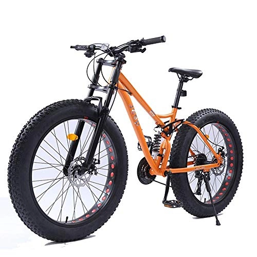 Fat Tyre Mountain Bike : CXY-JOEL 26 inch Women Mountain Bikes, Dual Disc Brake Fat Tire Mountain Trail Bike, Hardtail Mountain Bike, Adjustable Seat Bicycle, High-Carbon Steel Frame, Orange, 21 Speed Suitable for Men and Wome