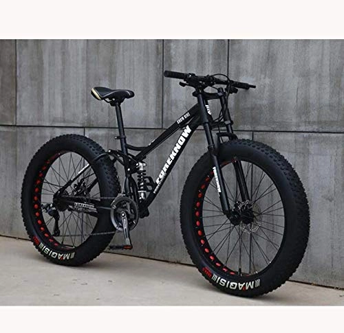 Fat Tyre Mountain Bike : CXY-JOEL Mountain Bike for Teens of Adults Men and Women, High Carbon Steel Frame, Soft Tail Dual Suspension, Mechanical Disc Brake, 24 / 265.1 inch Fat Tire, Cyan, 24 inch 7 Speed, Black