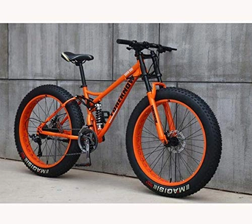 Fat Tyre Mountain Bike : CXY-JOEL Mountain Bike for Teens of Adults Men and Women, High Carbon Steel Frame, Soft Tail Dual Suspension, Mechanical Disc Brake, 24 / 265.1 inch Fat Tire, Cyan, 24 inch 7 Speed, Orange
