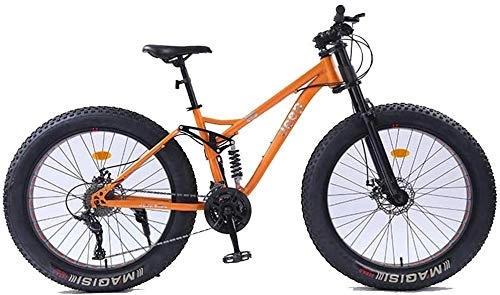 Fat Tyre Mountain Bike : CYSHAKE 26 inch Women Mountain Bikes, Dual Disc Brake Fat Tire Mountain Trail Bike, Hardtail Mountain Bike, Adjustable Seat Bicycle, High-Carbon Steel Frame, Orange, 27 Speed Suitable for Men and Wome C