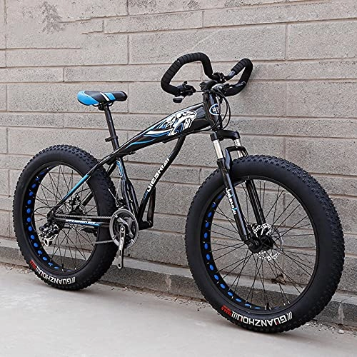 Fat Tyre Mountain Bike : DANYCU Mens Mountain Bike 26 Inch Thick Wheels, Beach Snow All Terrain Bicycle with High-carbon Steel Frame / Dual Disc Brake / Suspension Fork, Fat Tire Bikes, blue, 7 speed