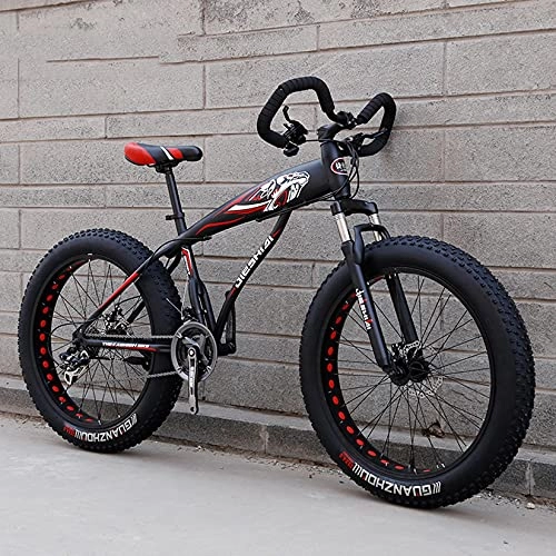 Fat Tyre Mountain Bike : DANYCU Mens Mountain Bike 26 Inch Thick Wheels, Beach Snow All Terrain Bicycle with High-carbon Steel Frame / Dual Disc Brake / Suspension Fork, Fat Tire Bikes, Red, 21 speed
