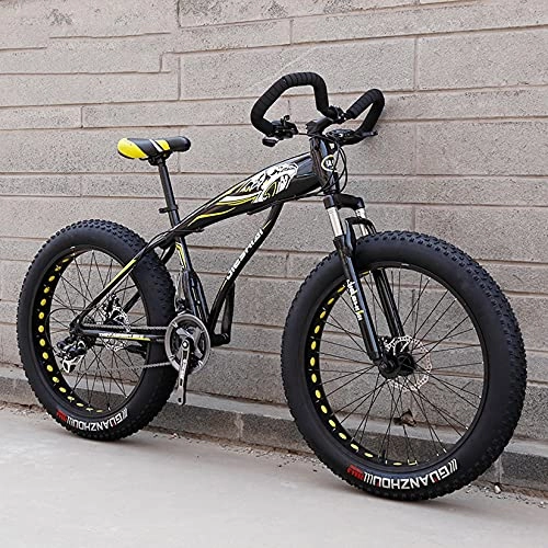 Fat Tyre Mountain Bike : DANYCU Mens Mountain Bike 26 Inch Thick Wheels, Beach Snow All Terrain Bicycle with High-carbon Steel Frame / Dual Disc Brake / Suspension Fork, Fat Tire Bikes, yellow, 30 speed