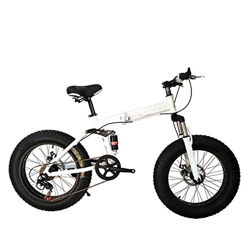 Fat Tyre Mountain Bike : Dapang Folding Mountain Bike, 20 Inch, 21 / 24 / 27 Speed, Shimano Gears with 4.0" Fat Tyres, Snow Bicycles, White, 27speed