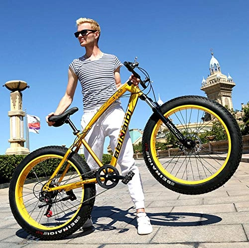 Fat Tyre Mountain Bike : Dengjiam Bicycle 26 Inch 24 Inch Snowmobile 4.0 Fat Tire Variable Speed Mountain Bike Off-Road Atv Custom Gift-Gold_24_Inch_21