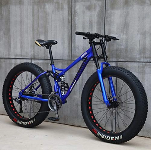 Fat Tyre Mountain Bike : Ding Adult Mountain Bikes, 24 Inch Fat Tire Hardtail Mountain Bike, Dual Suspension Frame and Suspension Fork All Terrain Mountain Bike (Color : Blue, Size : 27 Speed)