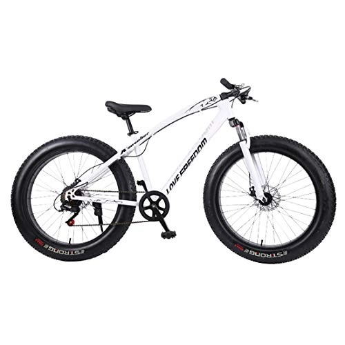 Fat Tyre Mountain Bike : DRAKE18 Fat Bike, 26 Inches Snow Mountain Bike 24 Speed Variable Speed Cross Country 4.0 Big Tires Adult Outdoor Riding, White