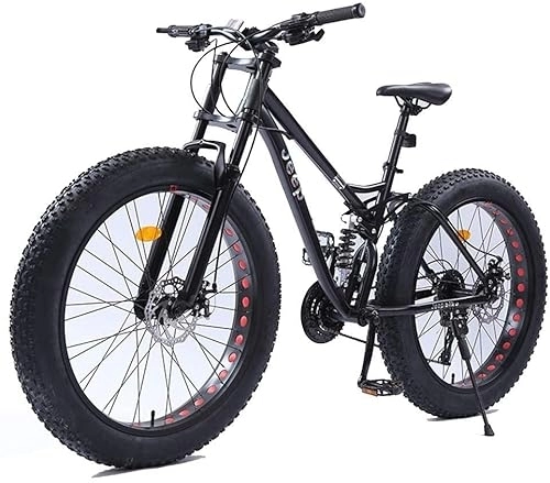 Fat Tyre Mountain Bike : dtkmkj 26 Inch Mountain Bikes, Dual Disc Brake Fat Tire Mountain Trail Bike, Adjustable Seat Bicycle, High-Carbon Steel Frame, Black, 24 Speed