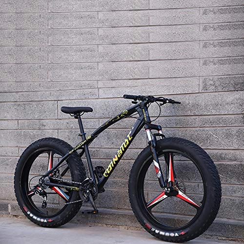 Fat Tyre Mountain Bike : Dual Disc Brake Bicycle With Front Suspension Adjustable Seat, 24 Inch Mountain Bikes, Adult Boys Girls Fat Tire Trail Mountain Bike Black 3 Spoke 24", 24-speed