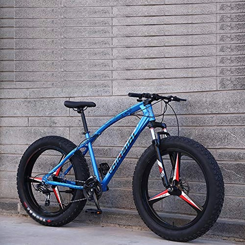 Fat Tyre Mountain Bike : Dual Disc Brake Bicycle With Front Suspension Adjustable Seat, 26 Inch Mountain Bikes, Adult Boys Girls Fat Tire Trail Mountain Bike Blue 3 Spoke 26", 21-speed