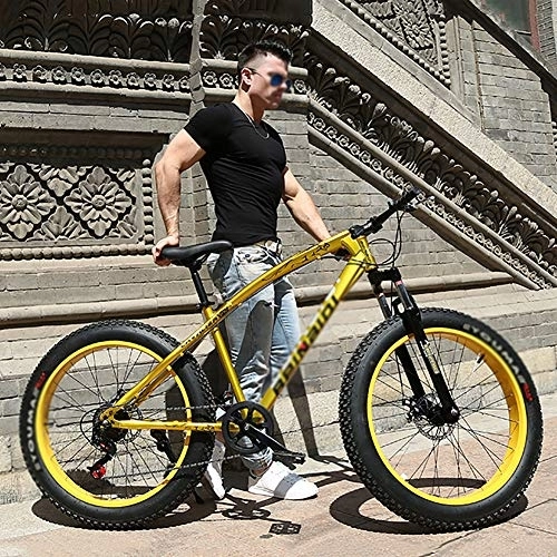 Fat Tyre Mountain Bike : DULPLAY Dual Disc Brakes Adult Mountain Bikes, 24 Inch Folding Fat Mountain Bike, Big Tire Snowmobile Mountain Bicycle For Men Women Golden 24", 7-speed
