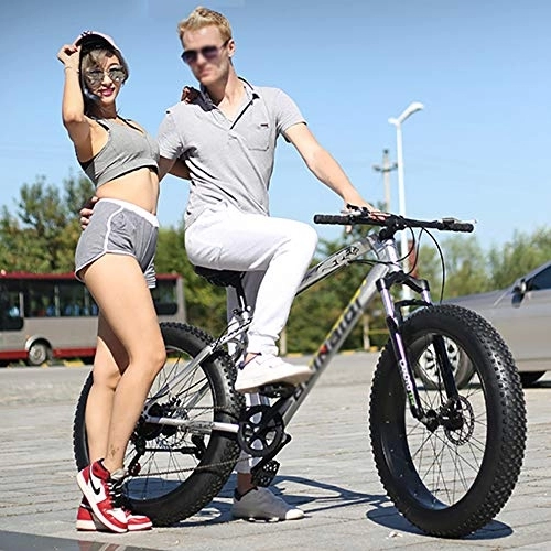 Fat Tyre Mountain Bike : DULPLAY Dual Disc Brakes Adult Mountain Bikes, 24 Inch Folding Fat Mountain Bike, Big Tire Snowmobile Mountain Bicycle For Men Women Silver 24", 7-speed