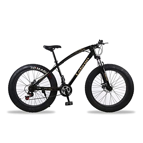 Fat Tyre Mountain Bike : ENERJ 26' Mountain Bike for Adults, 21 Speed Gear with Fat Tyres, Advanced Shock Absorption System and Disk Breaks (Black)