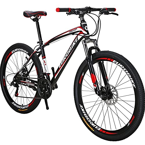 Fat Tyre Mountain Bike : Eurobike 27.5 Inch Wheels Mountain Bike 21 Speed Bicycle Suspension Fork Daul Disc Brakes For adult (Aluminium Wheels Red)
