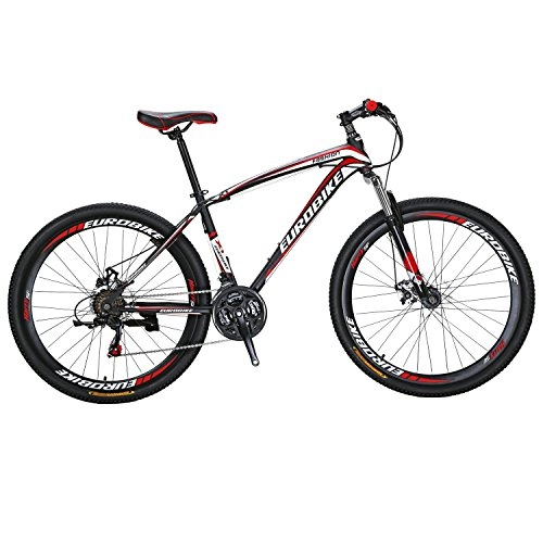 Fat Tyre Mountain Bike : Eurobike X1 Mountain Bike 21 Speed Dual Disc Brake 27.5 Wheels Suspension Fork Mountain Bicycle Black-Red