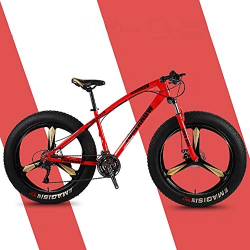 Fat Tyre Mountain Bike : F-JX 26" Mountain Bike, Double-disc Mountain Snowmobile, Beach Fat Tire Speed Bicycle, Steel Bicycle Frame, Red, 26 inch 24 speed