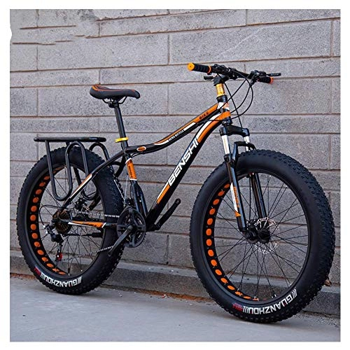 Fat Tyre Mountain Bike : FANG Adult Fat Tire Mountain Bikes, Dual Disc Brake Hardtail Mountain Bike, Front Suspension Bicycle, Women All Terrain Mountain Bike, Orange B, 26 Inch 27 Speed