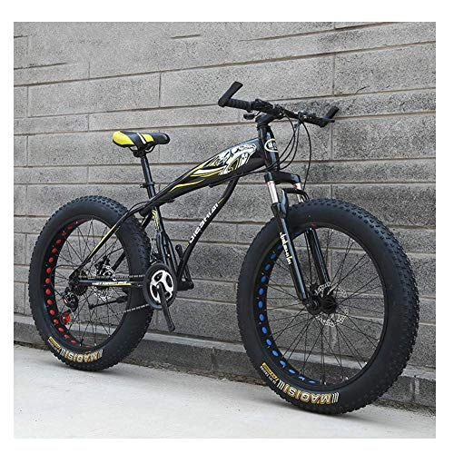 Fat Tyre Mountain Bike : FANG Adult Mountain Bikes, Boys Girls Fat Tire Mountain Trail Bike, Dual Disc Brake Hardtail Mountain Bike, High-carbon Steel Frame, Bicycle, Yellow C, 24 Inch 21 Speed