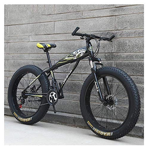 Fat Tyre Mountain Bike : FANG Adult Mountain Bikes, Boys Girls Fat Tire Mountain Trail Bike, Dual Disc Brake Hardtail Mountain Bike, High-carbon Steel Frame, Bicycle, Yellow D, 26 Inch 21 Speed