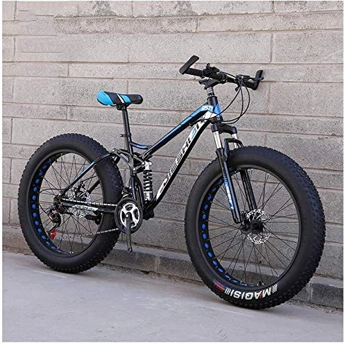 Fat Tyre Mountain Bike : FANLIU Adult Mountain Bikes, Fat Tire Dual Disc Brake Hardtail Mountain Bike, Big Wheels Bicycle, High-carbon Steel Frame (Color : New Blue, Size : 24 Inch 27 Speed)