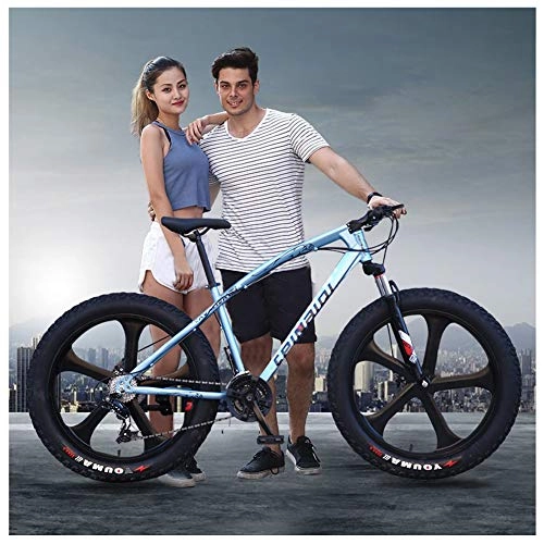 Fat Tyre Mountain Bike : Fat Tire Adult Mountain Bike, High-Carbon Steel Frame Cruiser Bikes, Beach Snowmobile Mens Bicycle Double Disc Brake with Adjustable Seat